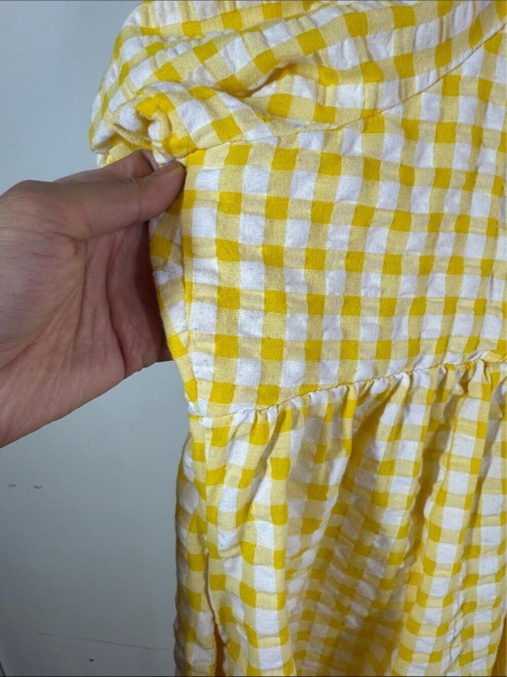Old Navy Cotton Gingham Smocked Dress Yellow White 3X Cottagecore Summer Picnic - Picture 10 of 14
